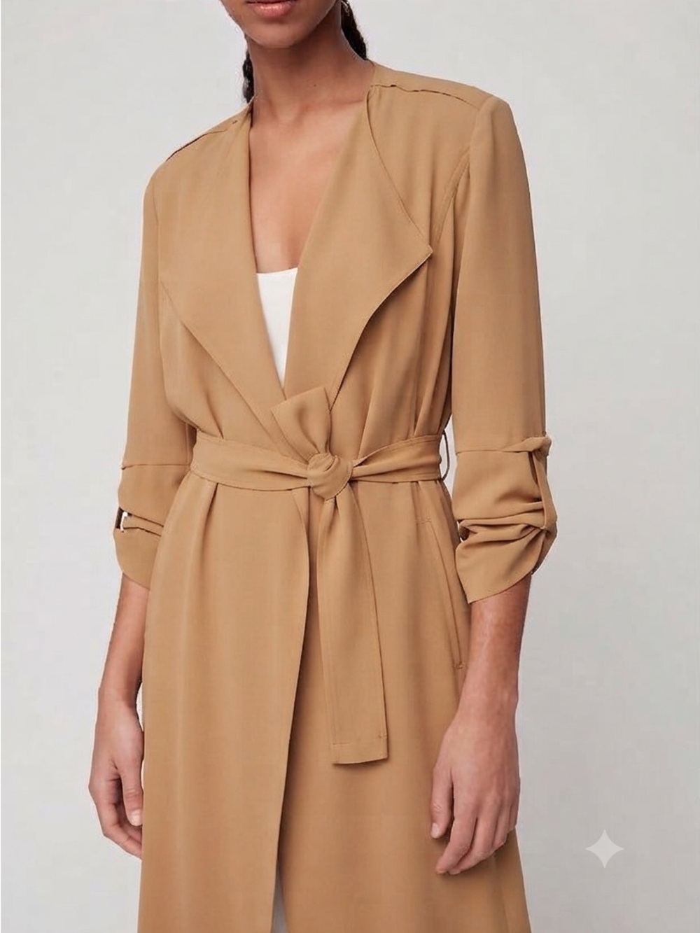 Aritzia Babaton Sz S Quincey Tan Belted Light Trench Coat Minimalist Jacket